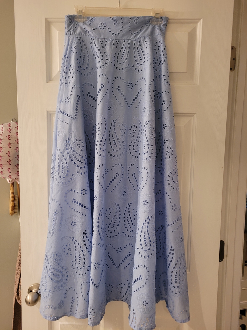 Light Blue Eyelet Midi Skirt - Women